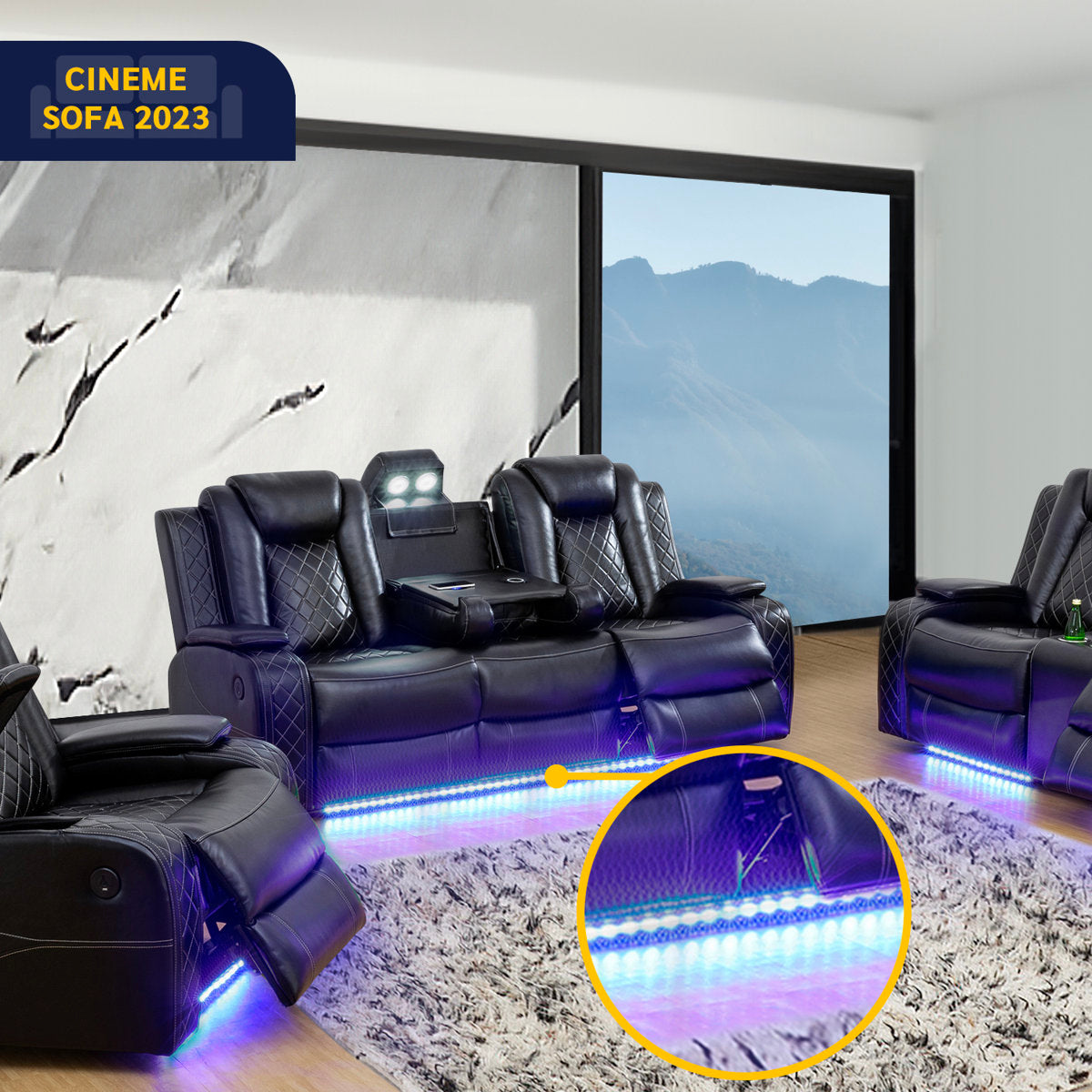 Ajaipal 3 Piece Power Reclining  Breathing Faux Leather with LED and Reading Light Living Room Set (Set of 3)