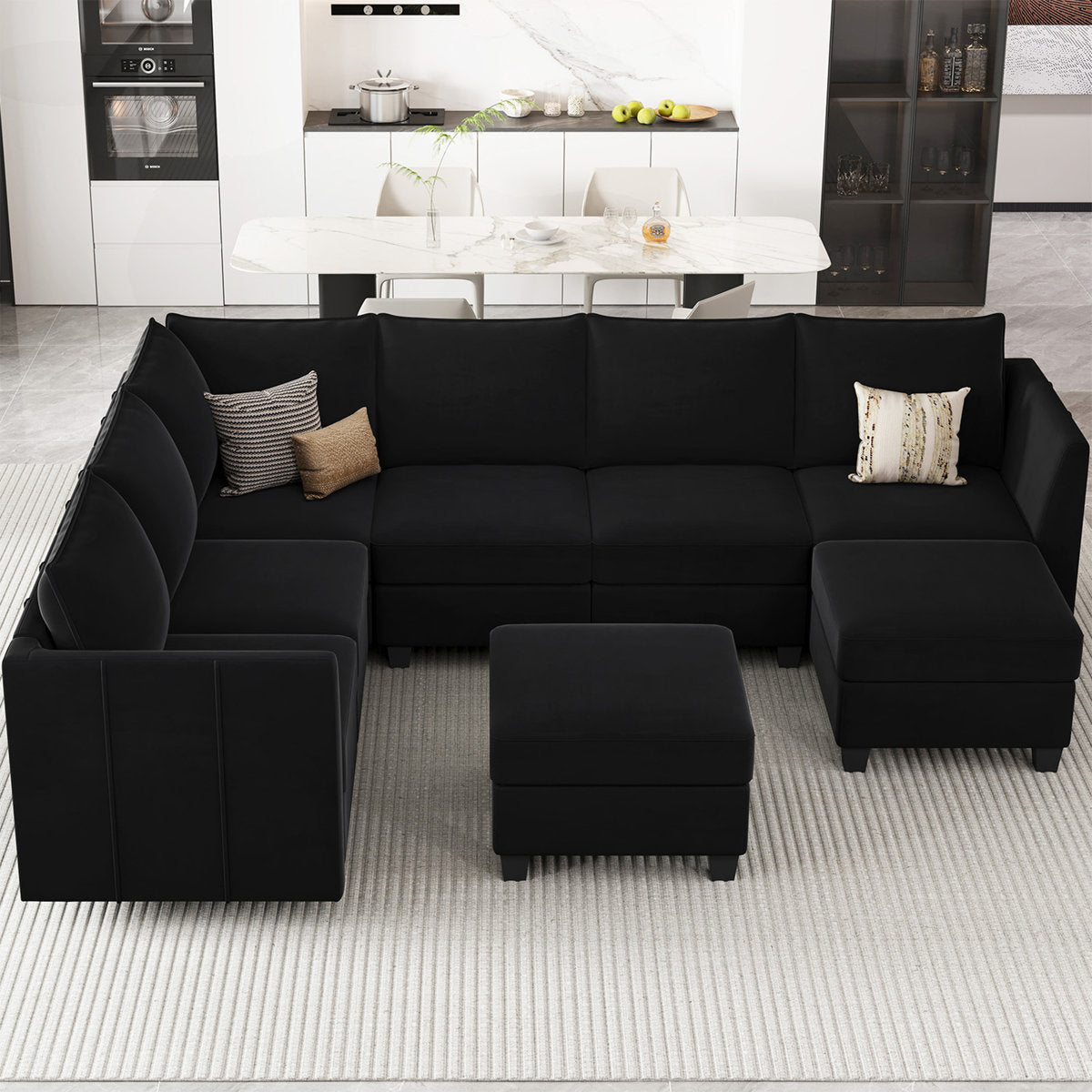 Allinson 9-Piece U Shaped Velvet Freely Combined Modular Sofa L-Shaped Solid Wood Sectional Storage Couch Livingroom Sofa with Ottoman