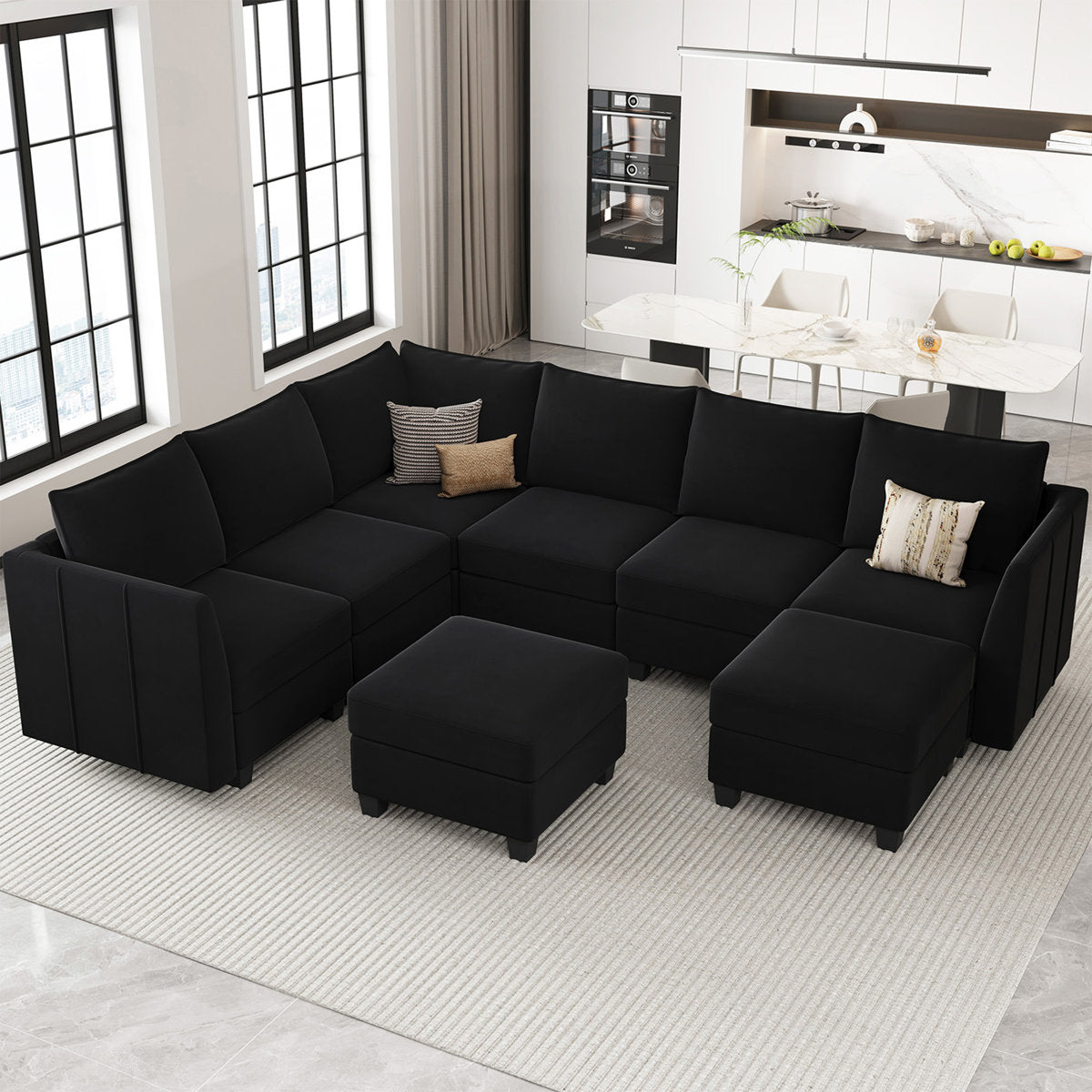 Allinson 9-Piece U Shaped Velvet Freely Combined Modular Sofa L-Shaped Solid Wood Sectional Storage Couch Livingroom Sofa with Ottoman