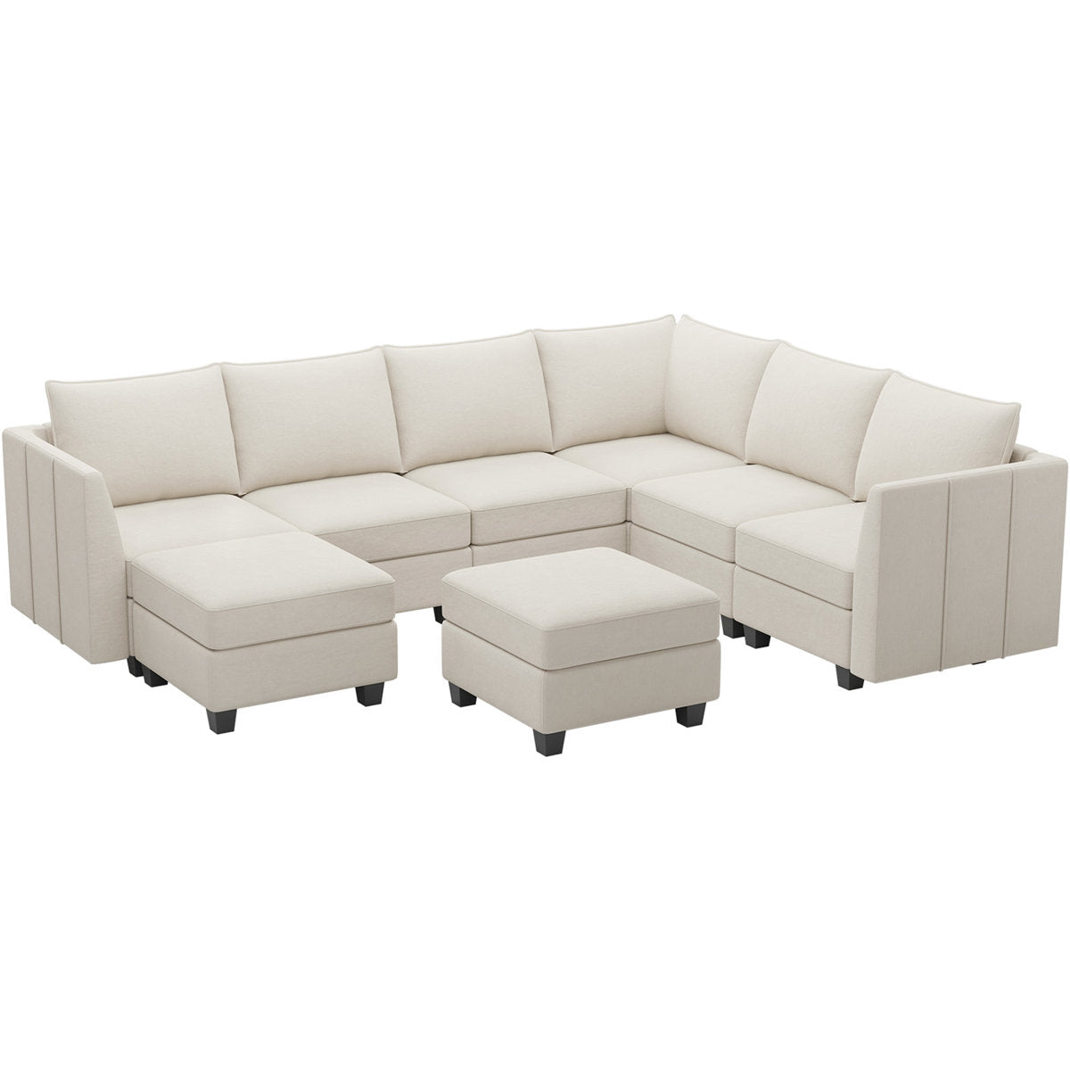 Allinson 9-Piece U Shaped Velvet Freely Combined Modular Sofa L-Shaped Solid Wood Sectional Storage Couch Livingroom Sofa with Ottoman