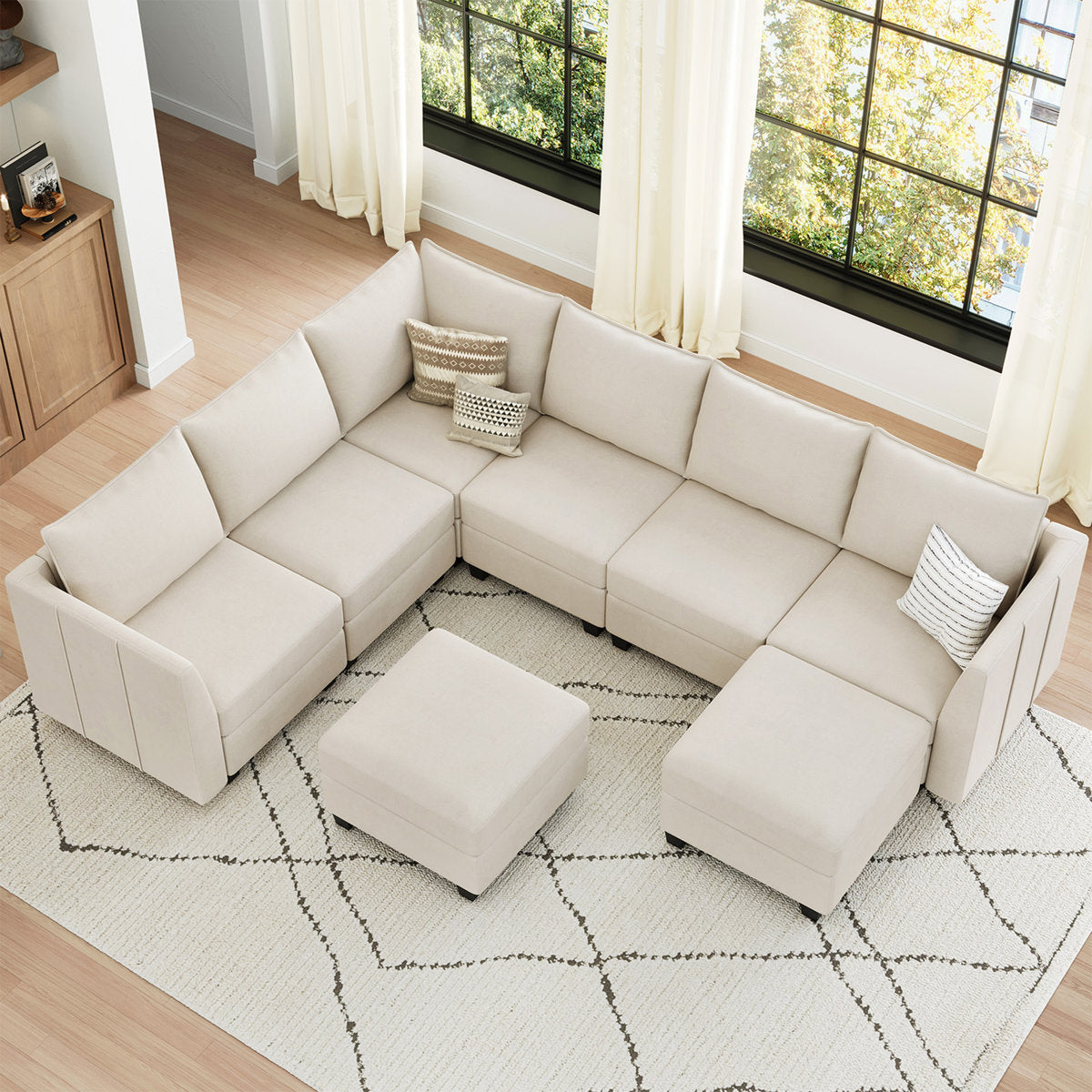 Allinson 9-Piece U Shaped Velvet Freely Combined Modular Sofa L-Shaped Solid Wood Sectional Storage Couch Livingroom Sofa with Ottoman