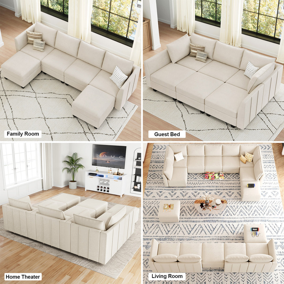 Allinson 9-Piece U Shaped Velvet Freely Combined Modular Sofa L-Shaped Solid Wood Sectional Storage Couch Livingroom Sofa with Ottoman