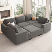Anureet U Shaped Sleeper Sectional Modular Grey Sectional Sofa