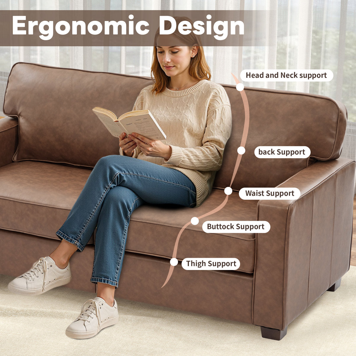 Ayer 66.1'' W Mid Century Modern Couch, Brown Loveseat Sofa for Living Room Set