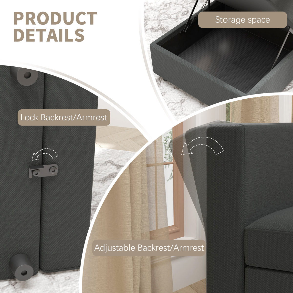 BOX MODULE STO SOFA 116'' 8 Piece Upholstered Modular Sectional Sofa with Storage