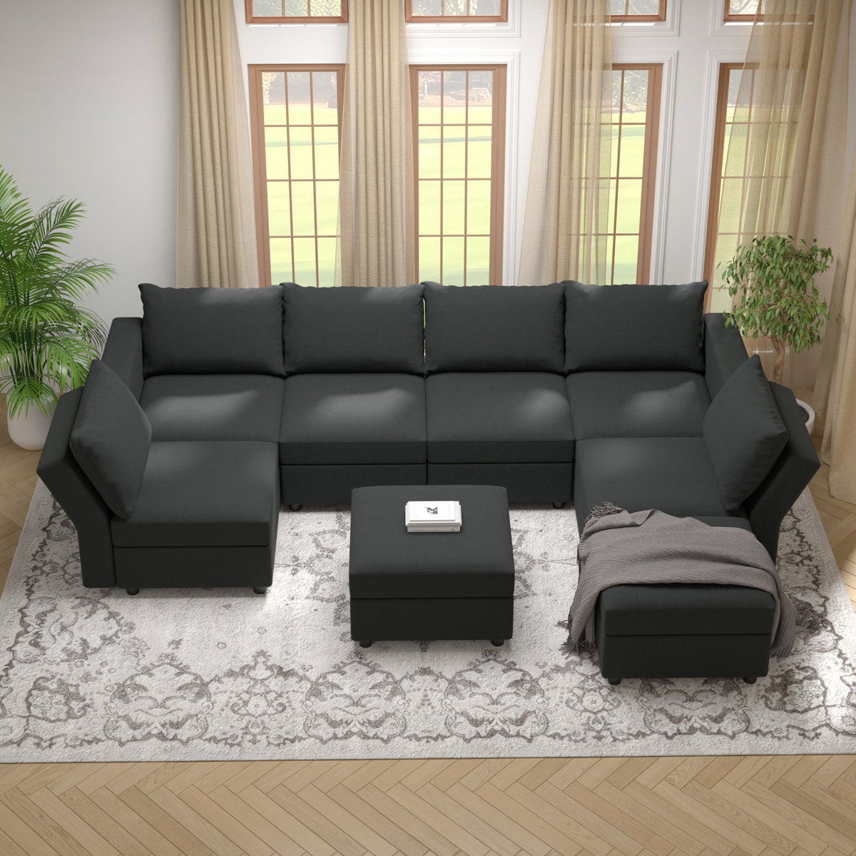 BOX MODULE STO SOFA 116'' 8 Piece Upholstered Modular Sectional Sofa with Storage