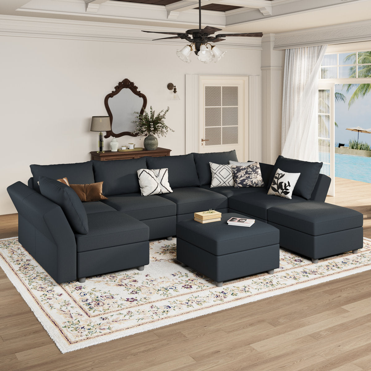 BOX MODULE STO SOFA 116'' 8 Piece Upholstered Modular Sectional Sofa with Storage