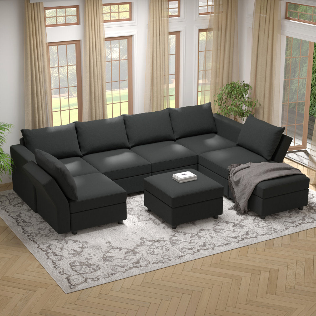 BOX MODULE STO SOFA 116'' 8 Piece Upholstered Modular Sectional Sofa with Storage