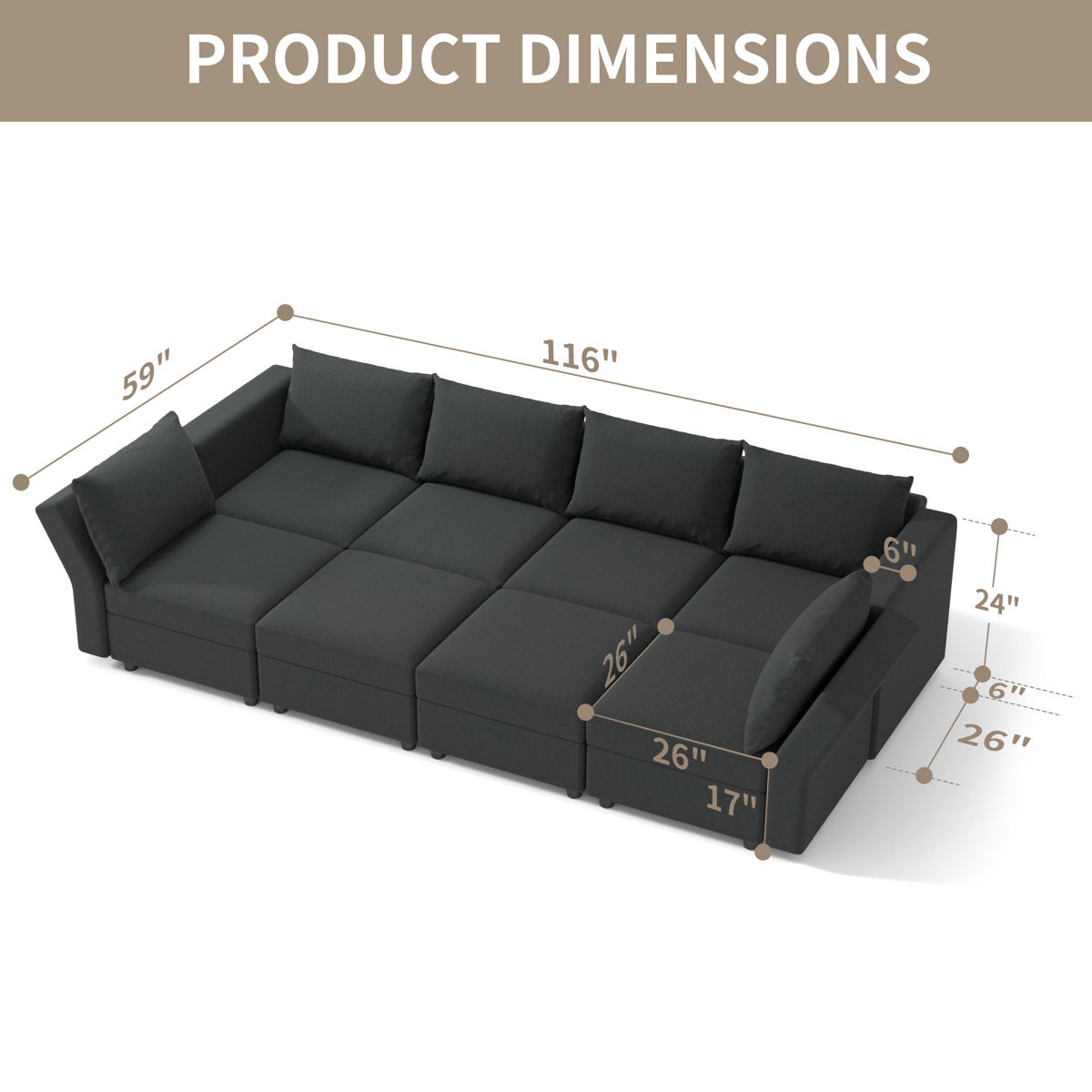 BOX MODULE STO SOFA 116'' 8 Piece Upholstered Modular Sectional Sofa with Storage