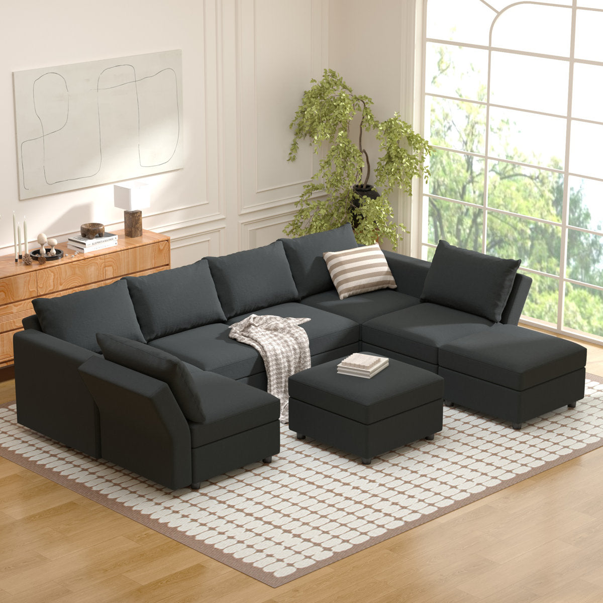 BOX MODULE STO SOFA 116'' 8 Piece Upholstered Modular Sectional Sofa with Storage