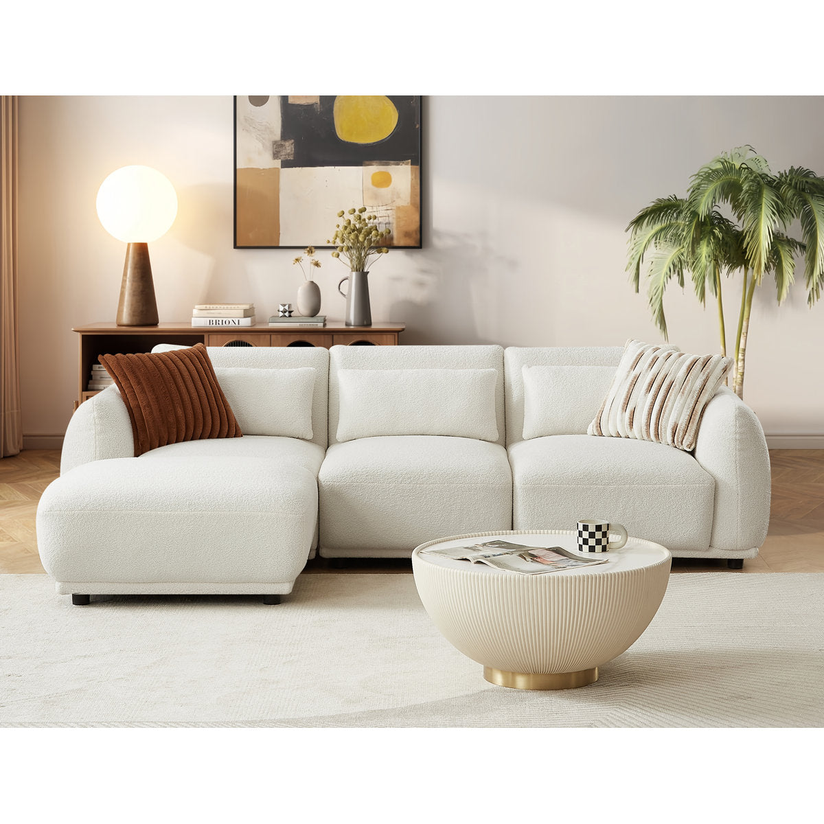 Ballyrobert 4 - Piece Upholstered Sectional Teddy Wool Modern Sectional Sofa 3 Seat L Shaped Convertible Modular Sectional Sofa with Reversible Ottoman