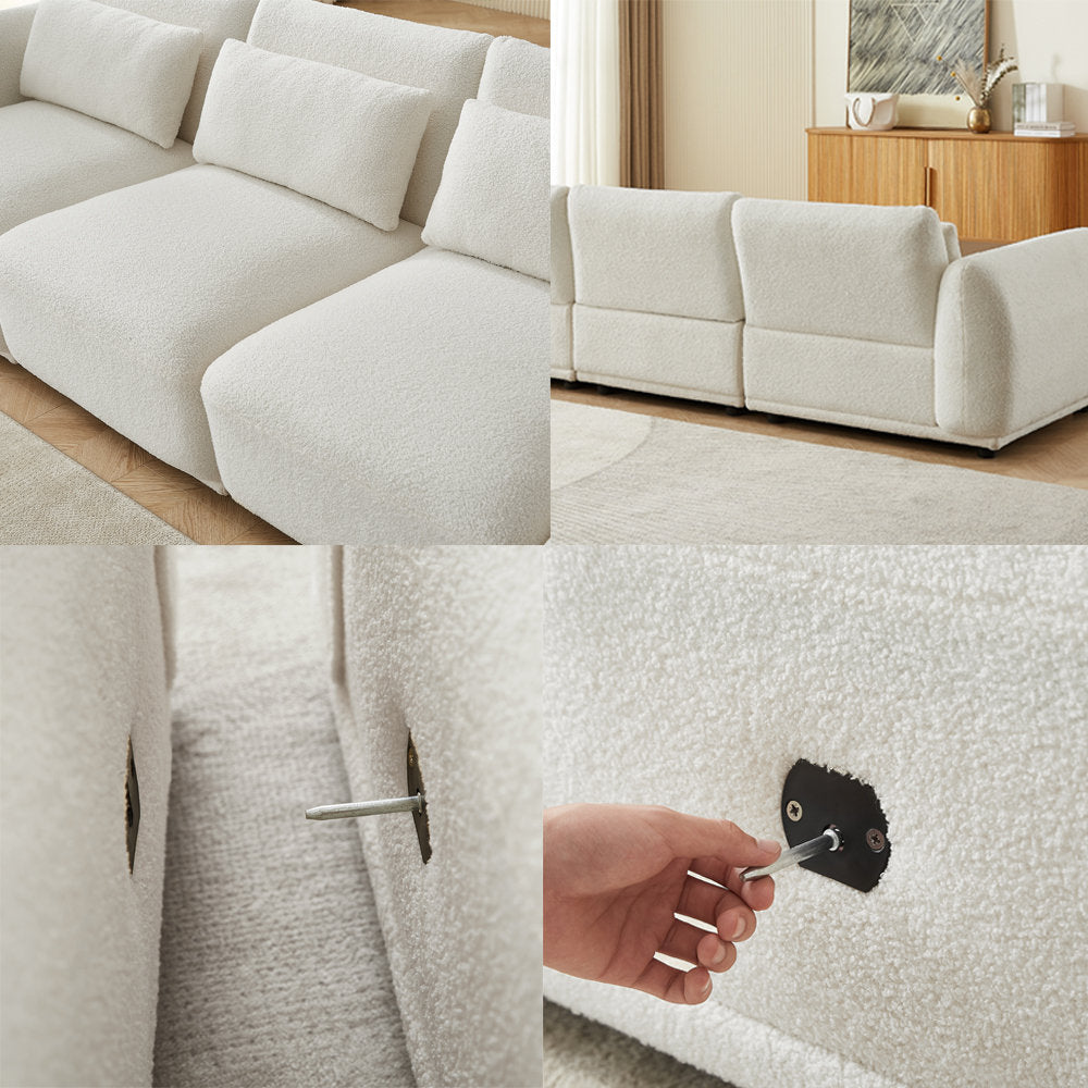 Ballyrobert 4 - Piece Upholstered Sectional Teddy Wool Modern Sectional Sofa 3 Seat L Shaped Convertible Modular Sectional Sofa with Reversible Ottoman