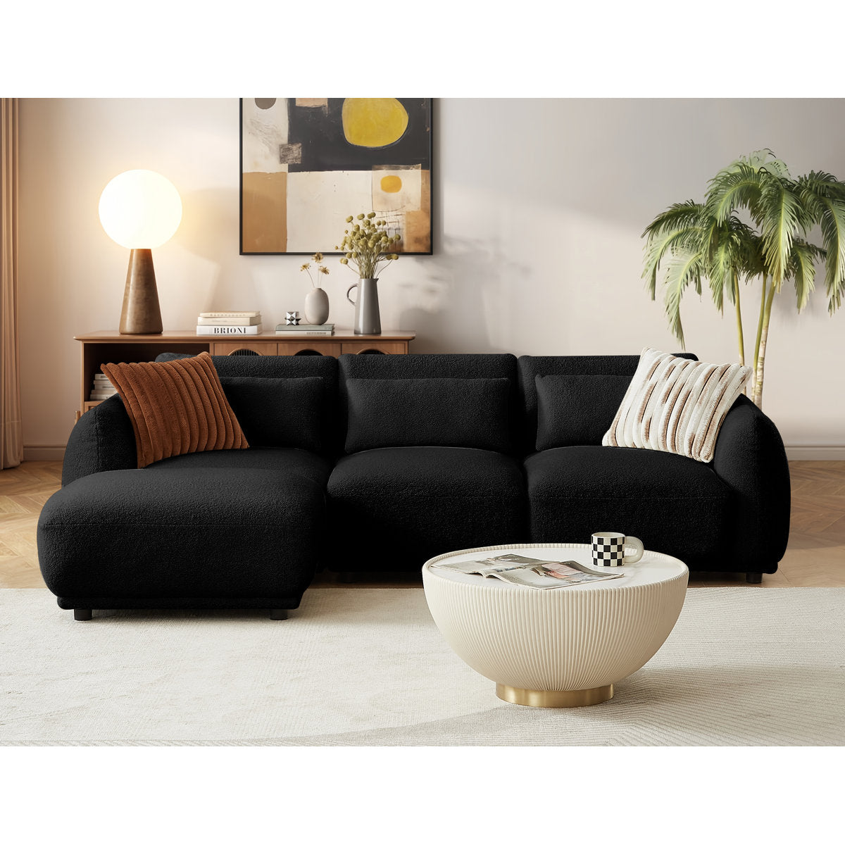 Ballyrobert 4 - Piece Upholstered Sectional Teddy Wool Modern Sectional Sofa 3 Seat L Shaped Convertible Modular Sectional Sofa with Reversible Ottoman
