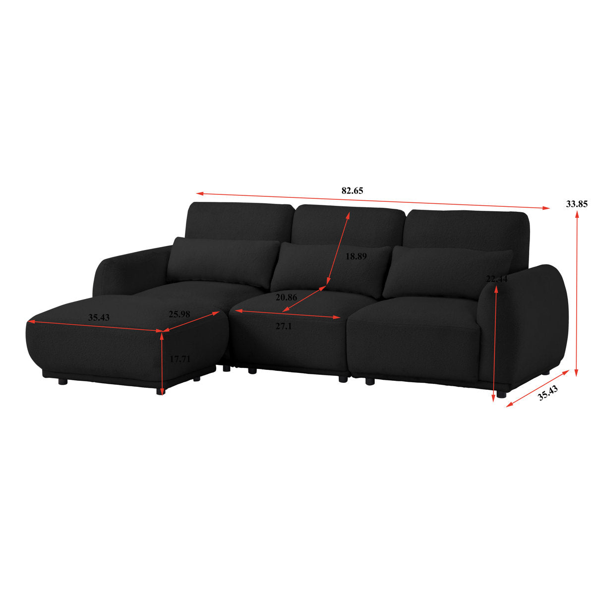 Ballyrobert 4 - Piece Upholstered Sectional Teddy Wool Modern Sectional Sofa 3 Seat L Shaped Convertible Modular Sectional Sofa with Reversible Ottoman