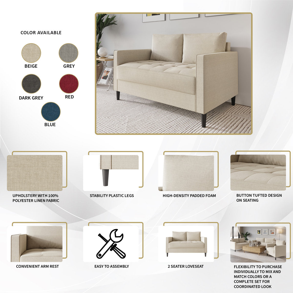 Barkim 3 - Piece Living Room Set