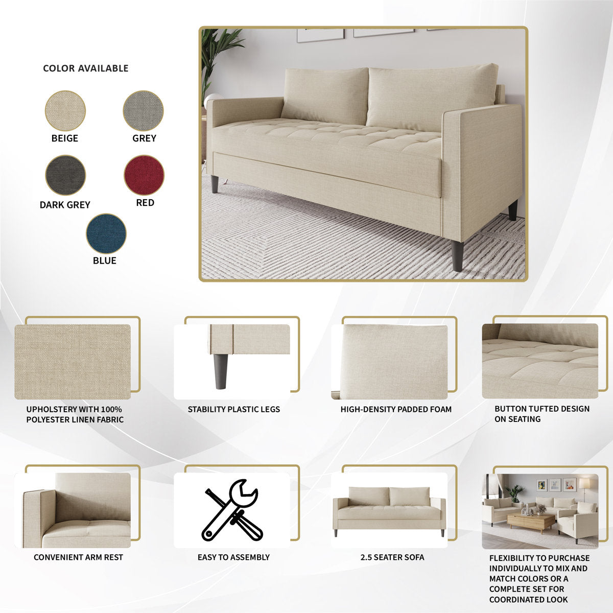 Barkim 3 - Piece Living Room Set