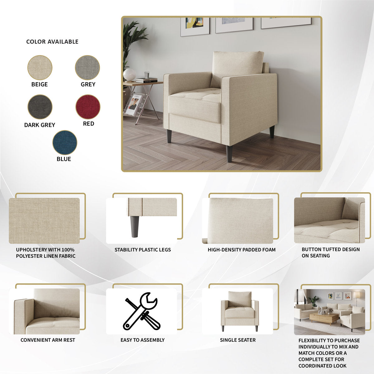 Barkim 3 - Piece Living Room Set