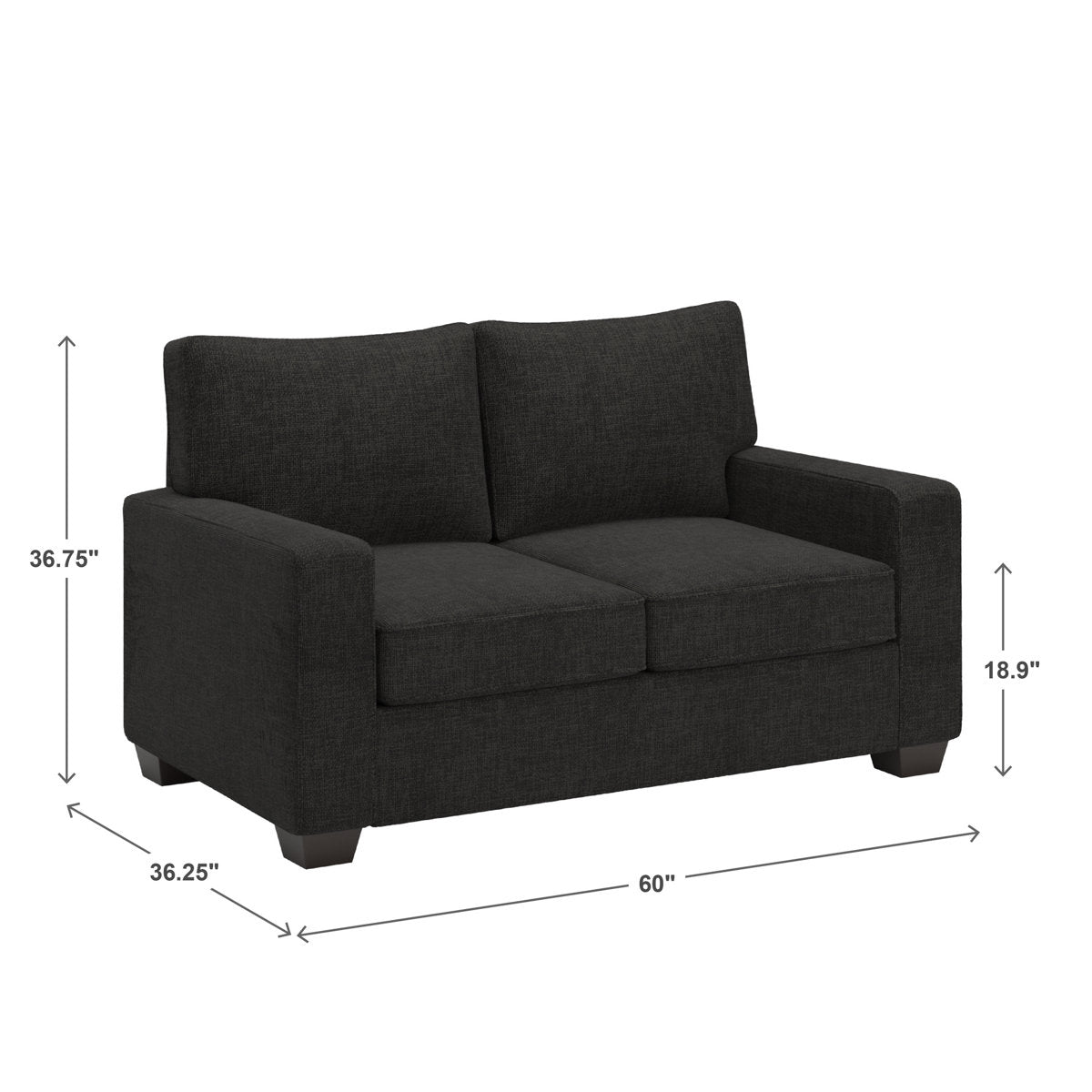 Beaulah Modern Fabric Upholstered Square Arm Sofa Set - Living Room Chair, Loveseat And Sofa