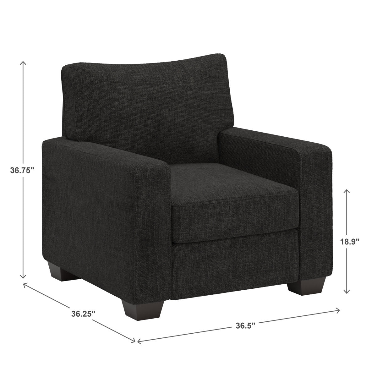 Beaulah Modern Fabric Upholstered Square Arm Sofa Set - Living Room Chair, Loveseat And Sofa