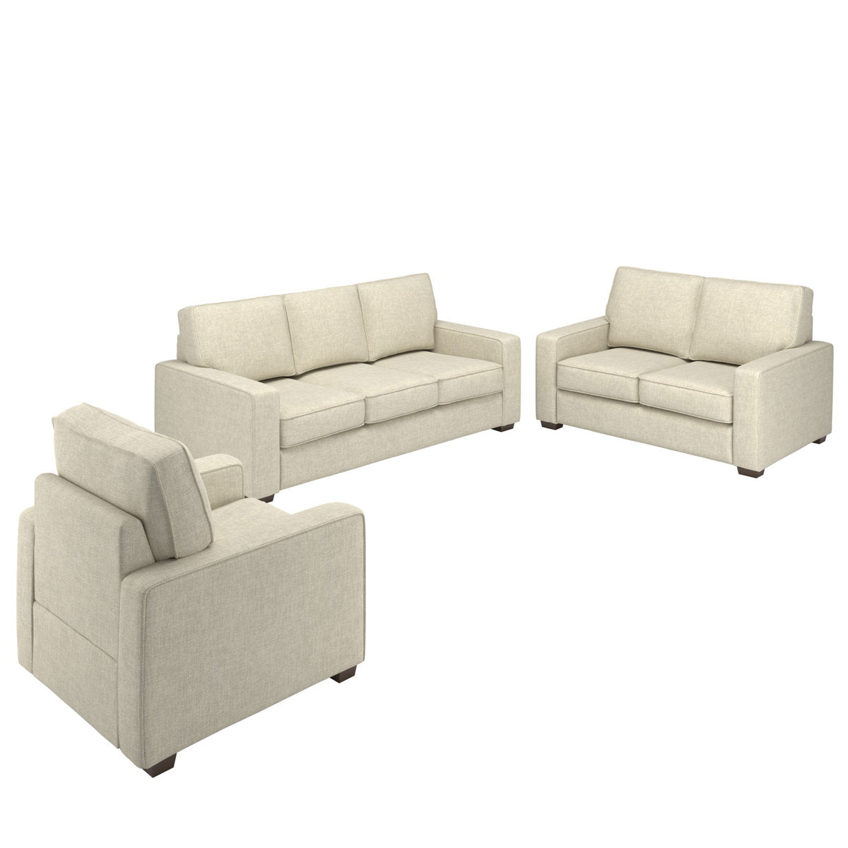 Beaulah Modern Fabric Upholstered Square Arm Sofa Set - Living Room Chair, Loveseat And Sofa
