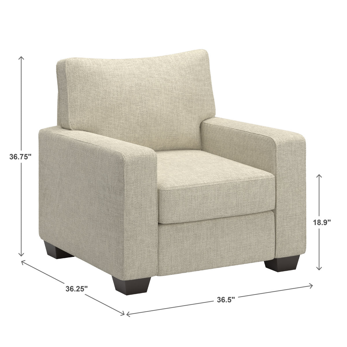 Beaulah Modern Fabric Upholstered Square Arm Sofa Set - Living Room Chair, Loveseat And Sofa