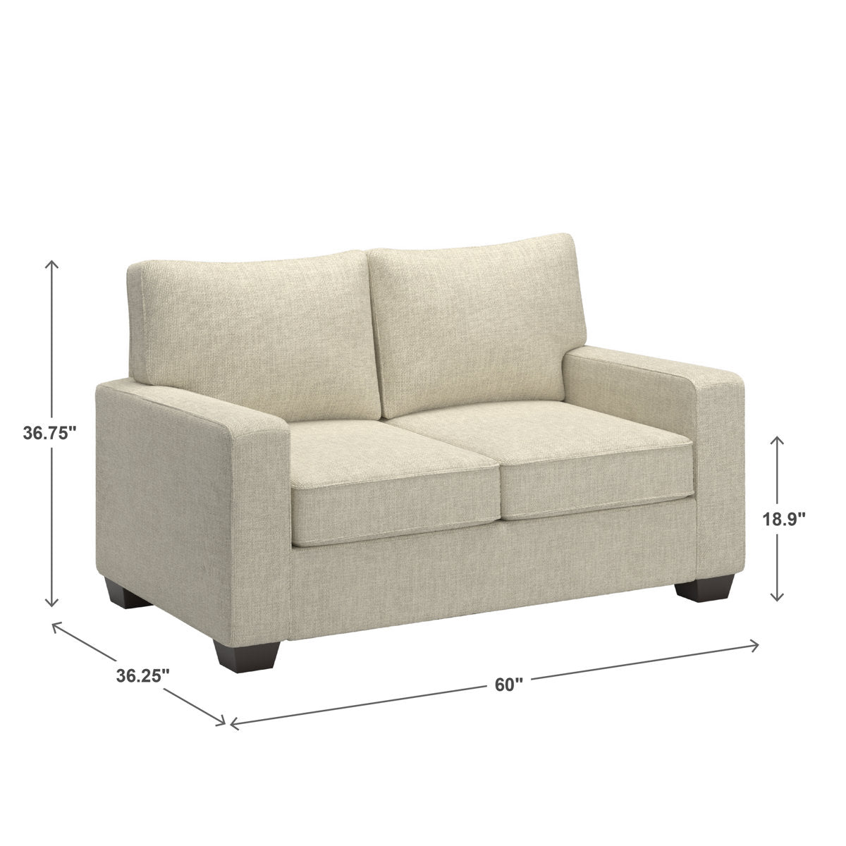 Beaulah Modern Fabric Upholstered Square Arm Sofa Set - Living Room Chair, Loveseat And Sofa