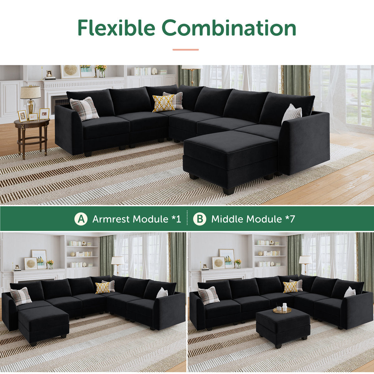 Berenika Velvet Corner Sectional U Shaped Modular Sofa
