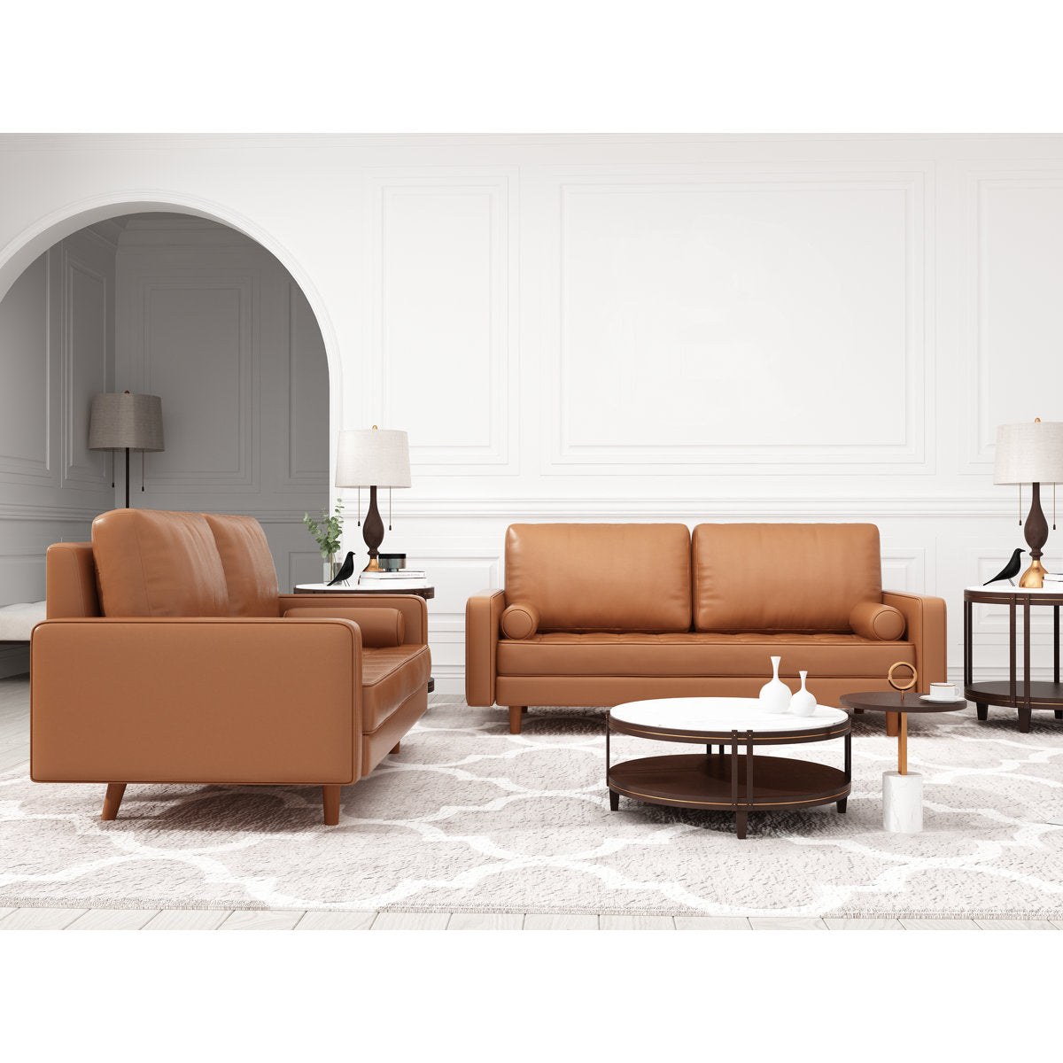 Bridgeview 2 Piece Leather Square Arm Sofa Set