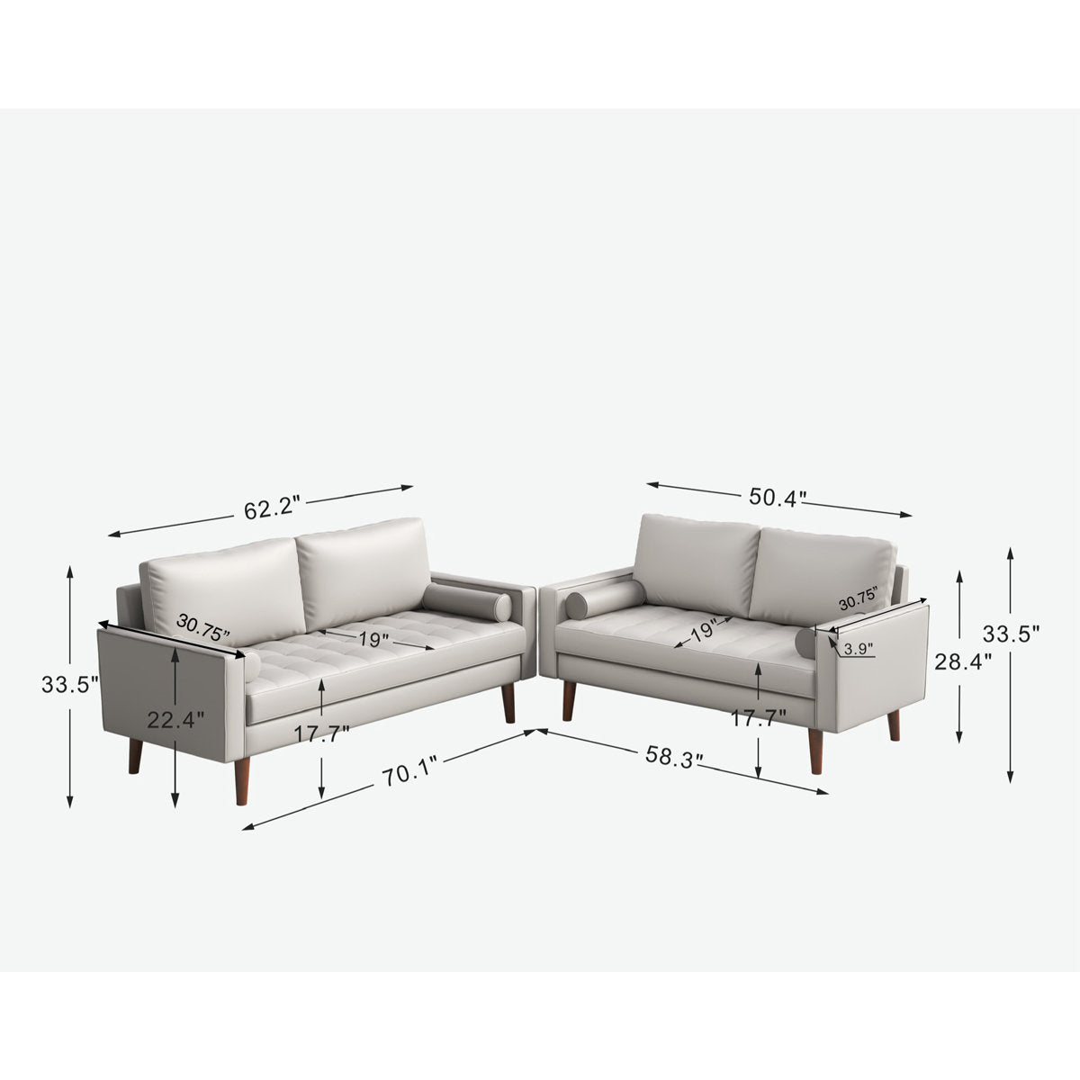 Bridgeview 2 Piece Leather Square Arm Sofa Set