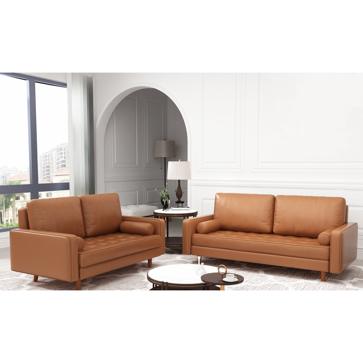 Bridgeview 2 Piece Leather Square Arm Sofa Set
