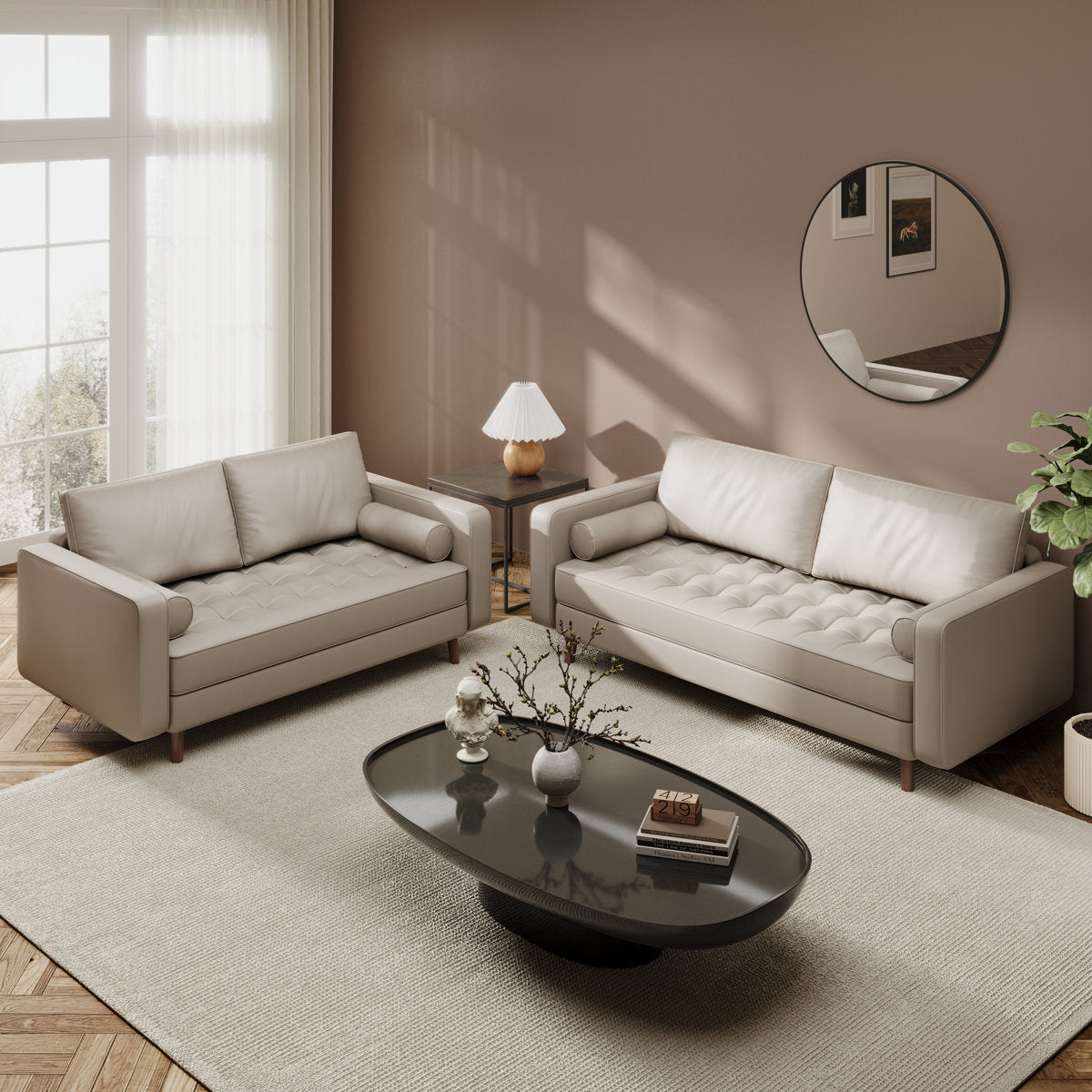 Bridgeview 2 Piece Leather Square Arm Sofa Set