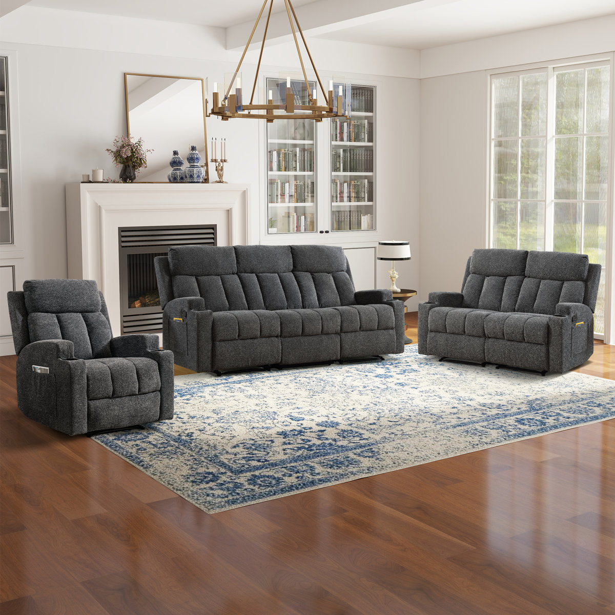 Brost 3-Piece Manual Reclining Living Room Set With Cupholders