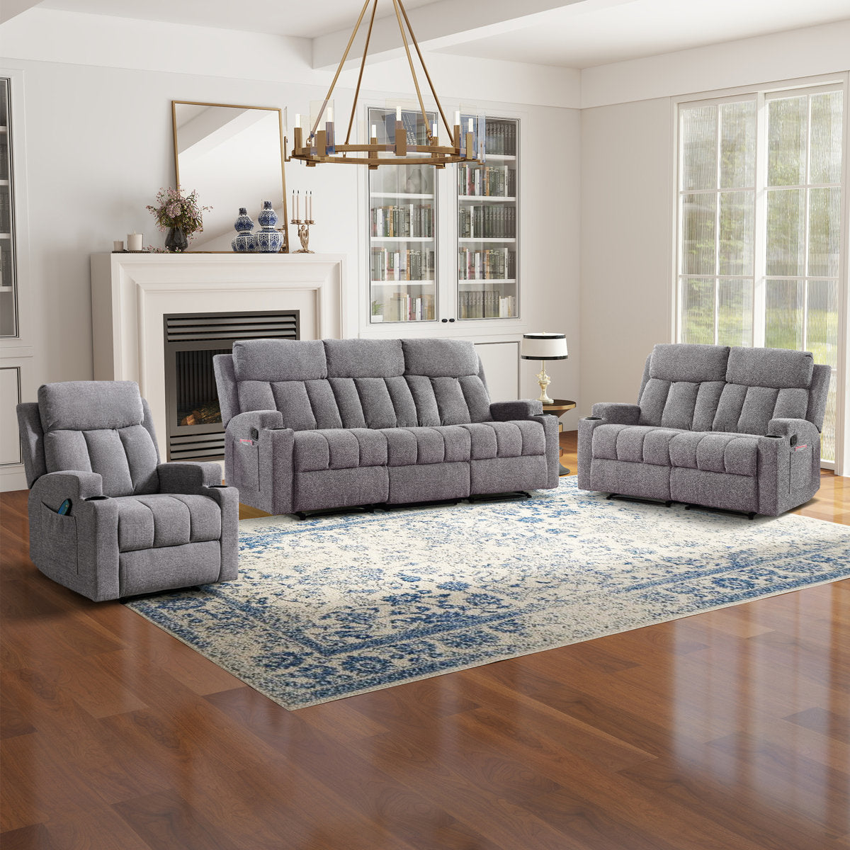 Brost 3-Piece Manual Reclining Living Room Set With Cupholders