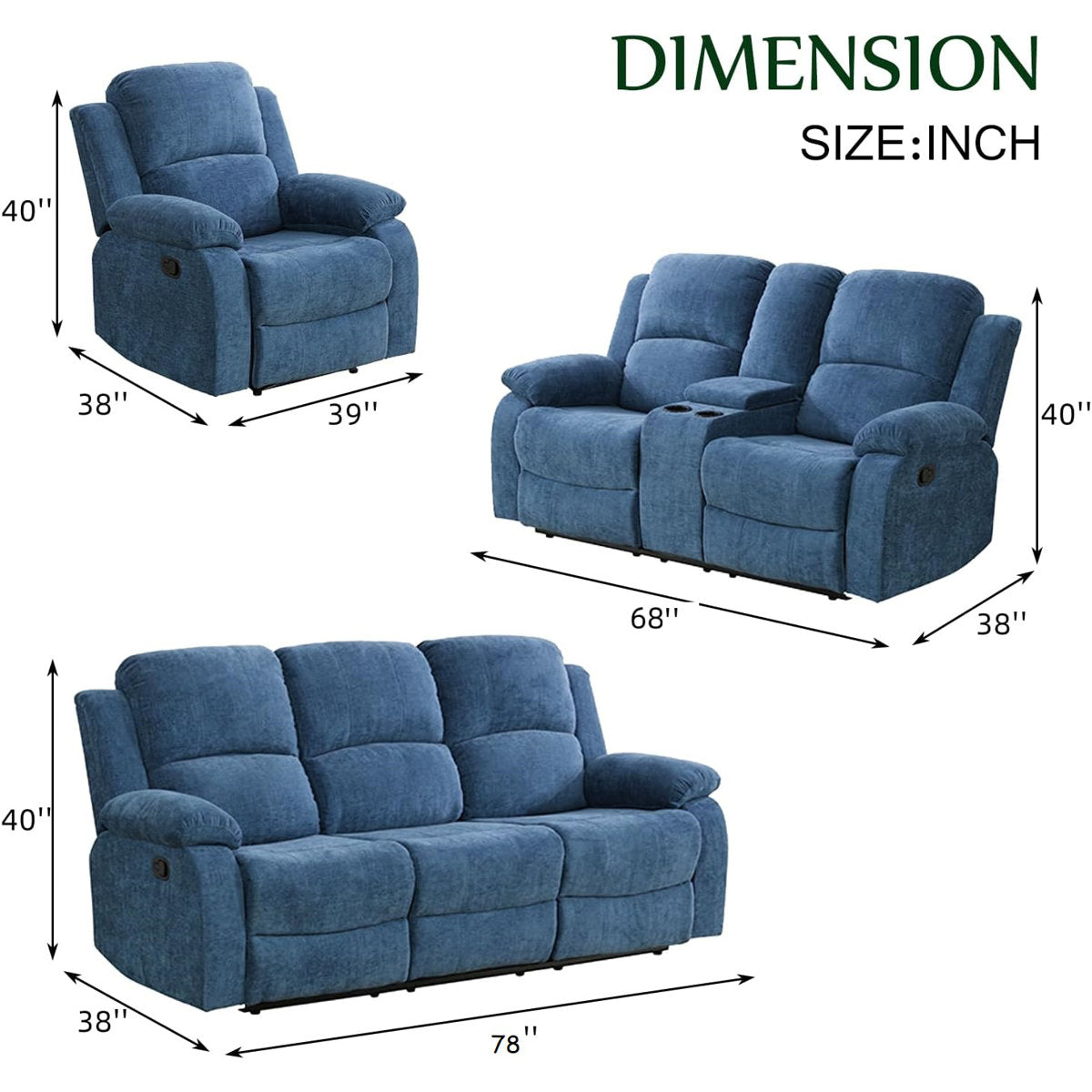 Burneyville 3 Piece Fabric Reclining Living Room Set