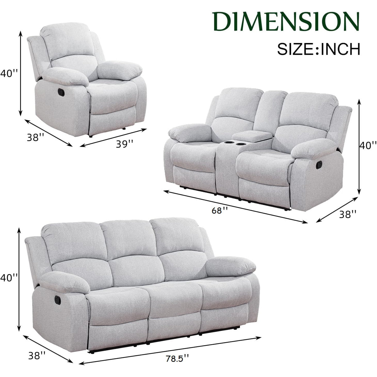 Burneyville 3 Piece Fabric Reclining Living Room Set