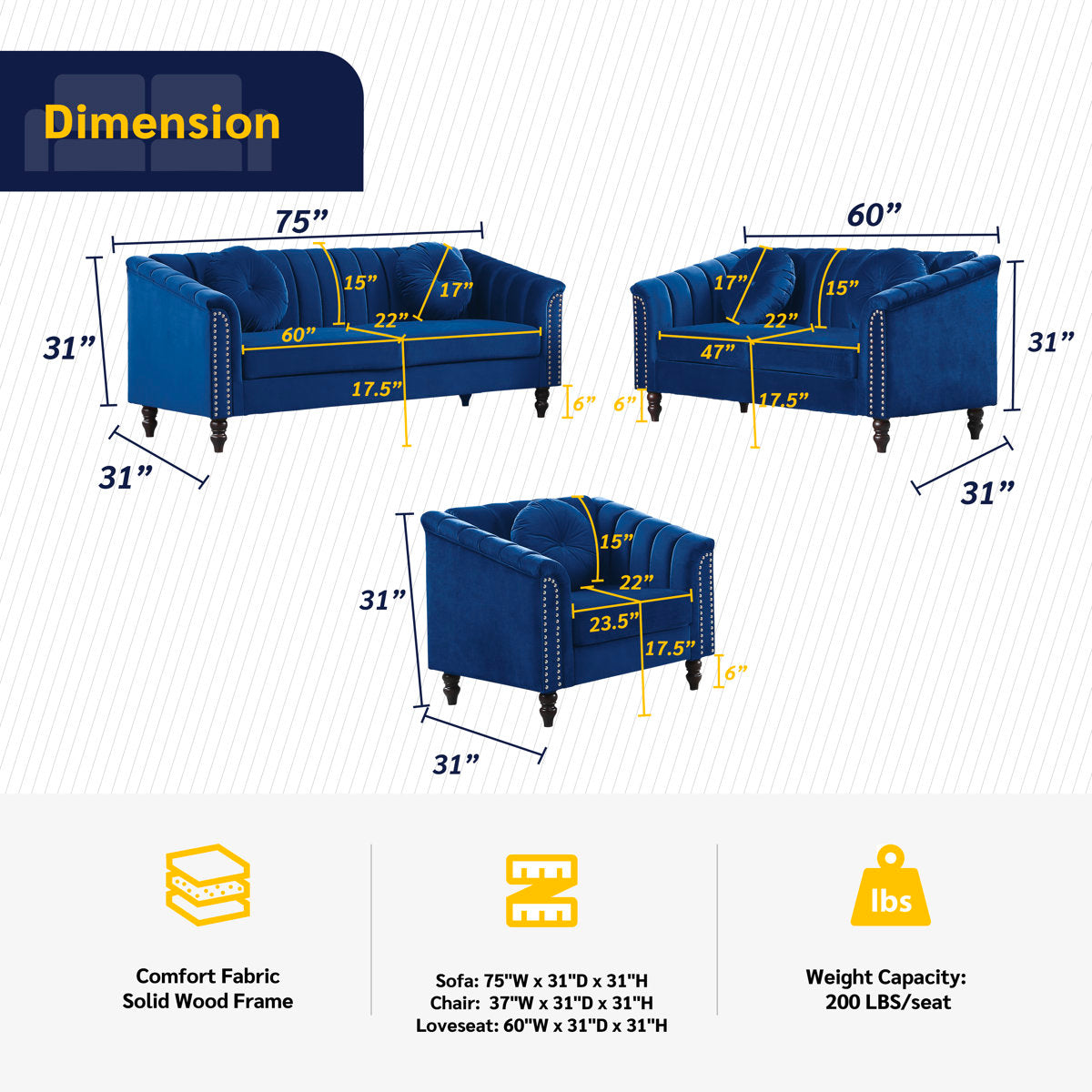 Caesyn 3 - Piece Velvet Living Room Set
