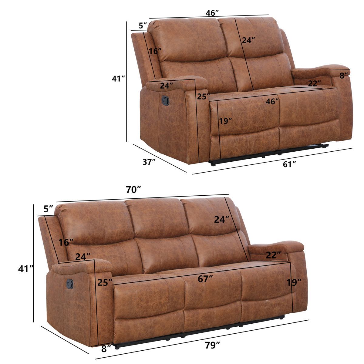 Chesa 2 - Piece Faux Leather Reclining Living Room Set, Recliner Couch Sofa Set