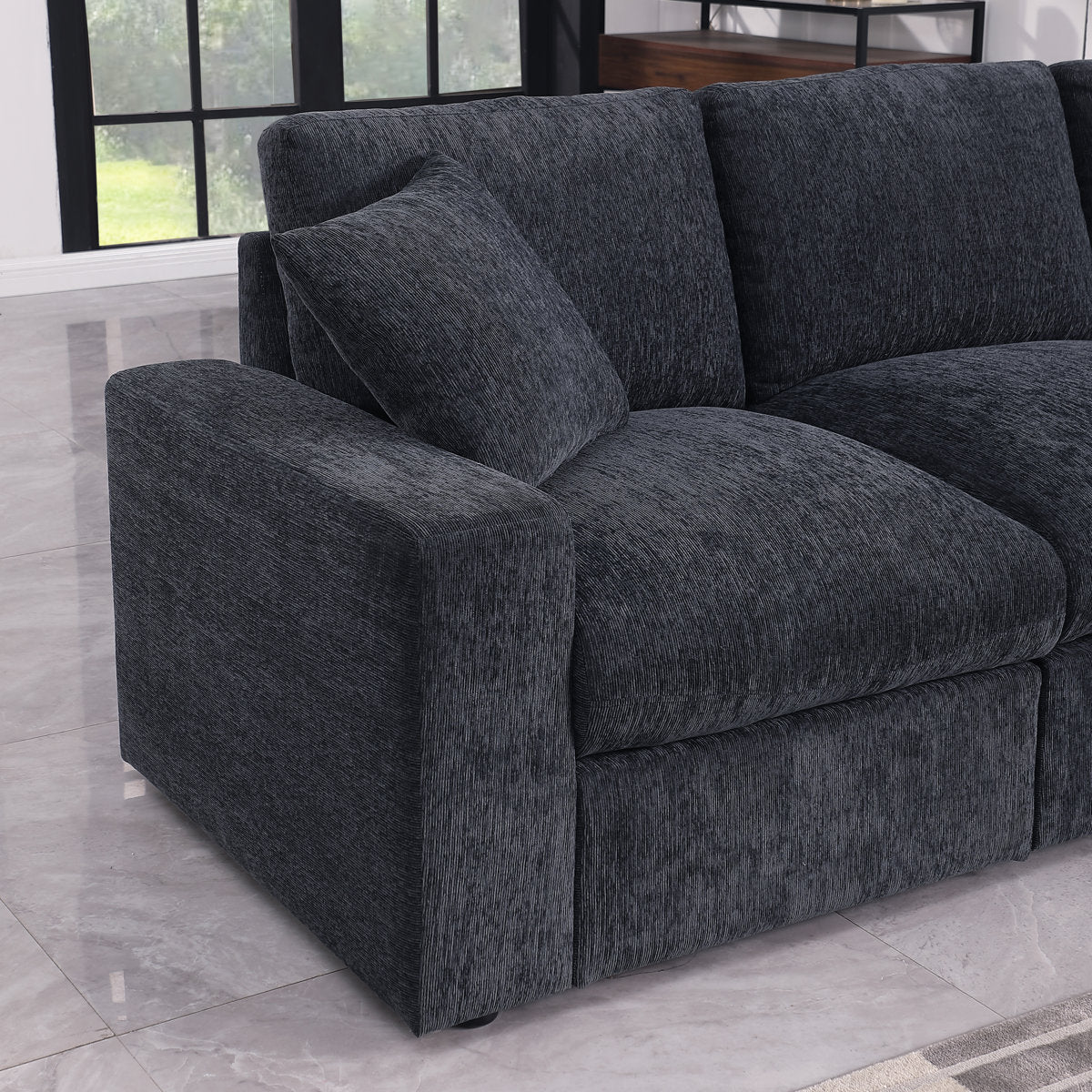 Deantrei Corner Sectional Sofa With Cupholder Console With A Corner Table With USB Port And An Ottoman