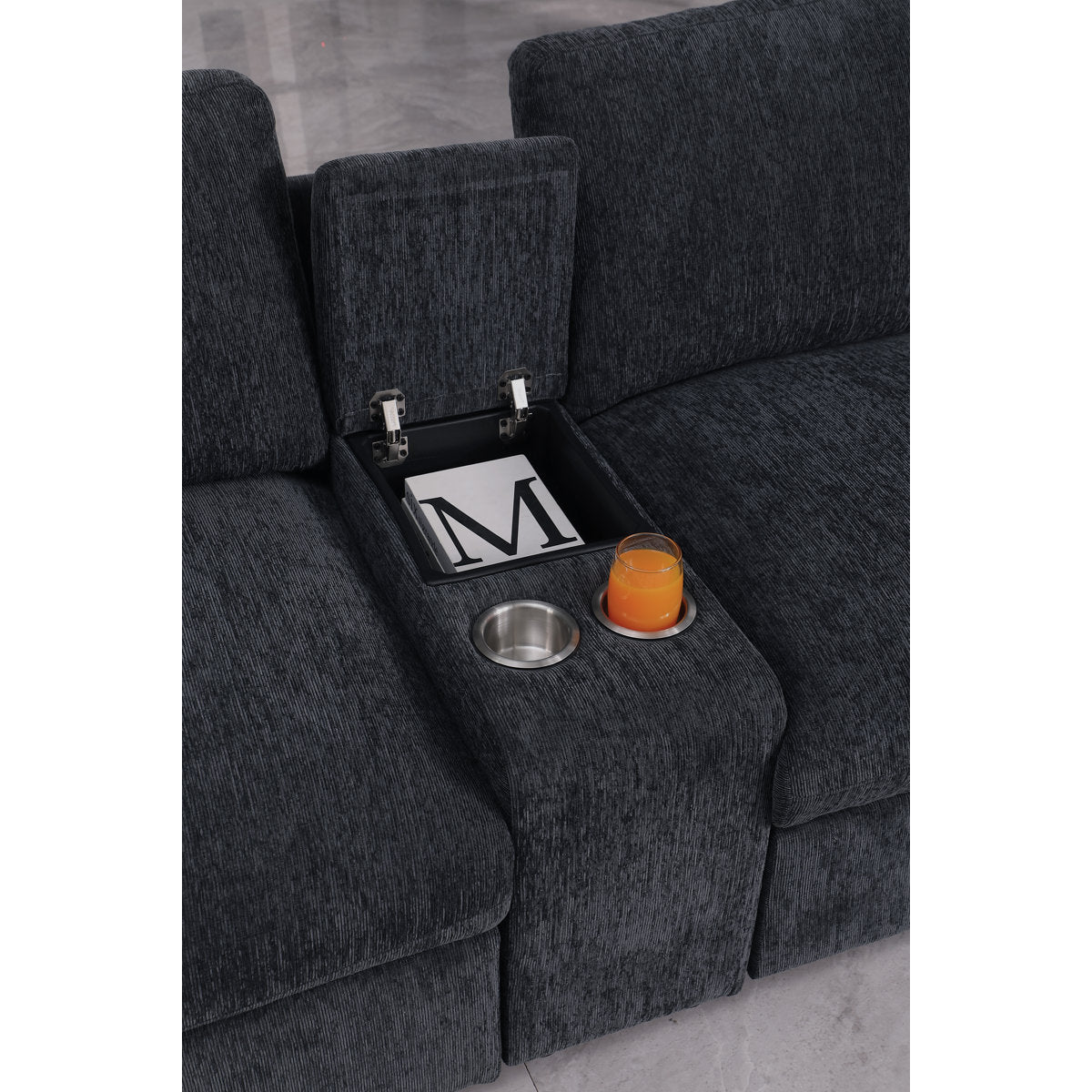 Deantrei Corner Sectional Sofa With Cupholder Console With A Corner Table With USB Port And An Ottoman