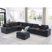 Deantrei Corner Sectional Sofa With Cupholder Console With A Corner Table With USB Port And An Ottoman