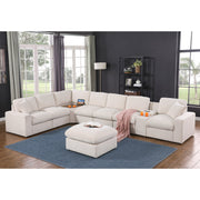 Deantrei Corner Sectional Sofa With Cupholder Console With A Corner Table With USB Port And An Ottoman