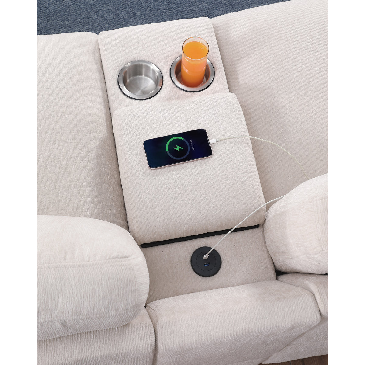 Deantrei Corner Sectional Sofa With Cupholder Console With A Corner Table With USB Port And An Ottoman