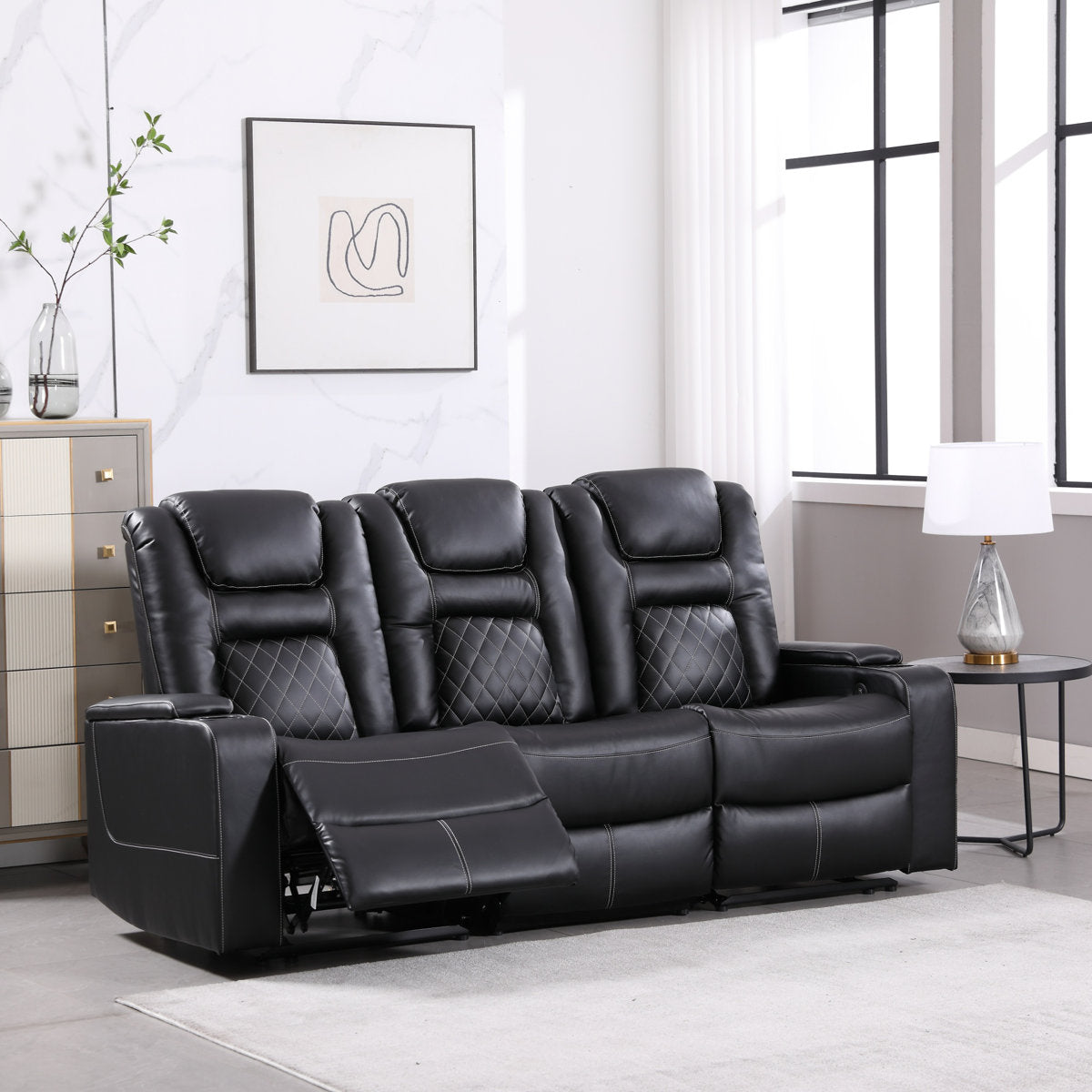 Drennen 3-Piece Luxe Home Theater Reclining Living Room Set With USB Ports & Cup Holders