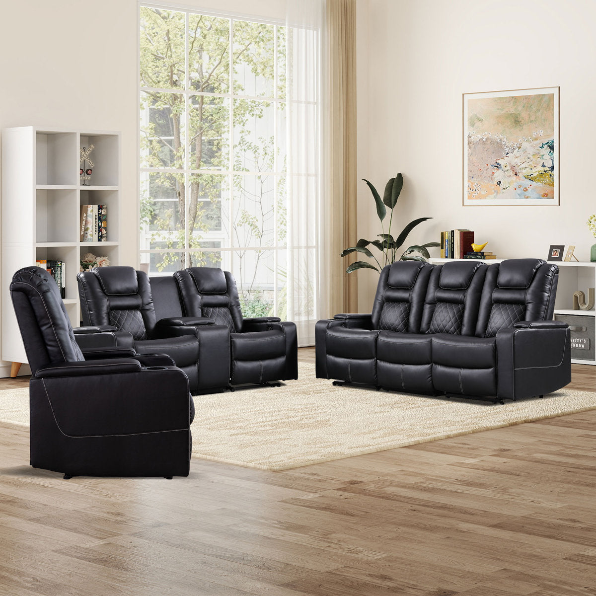 Drennen 3-Piece Luxe Home Theater Reclining Living Room Set With USB Ports & Cup Holders