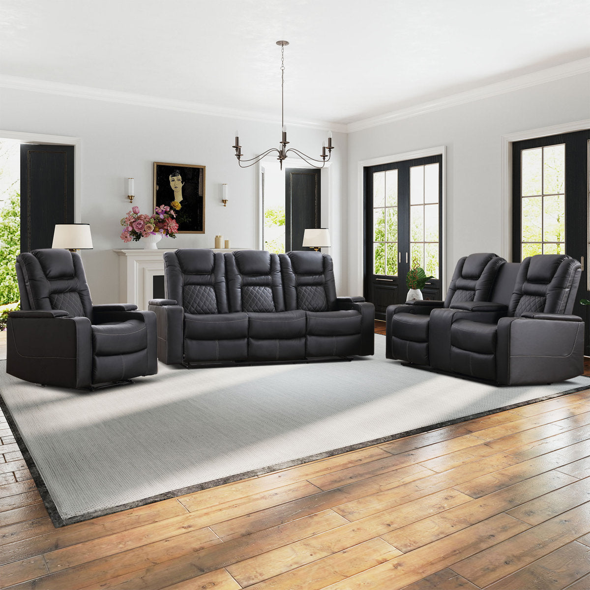 Drennen 3-Piece Luxe Home Theater Reclining Living Room Set With USB Ports & Cup Holders