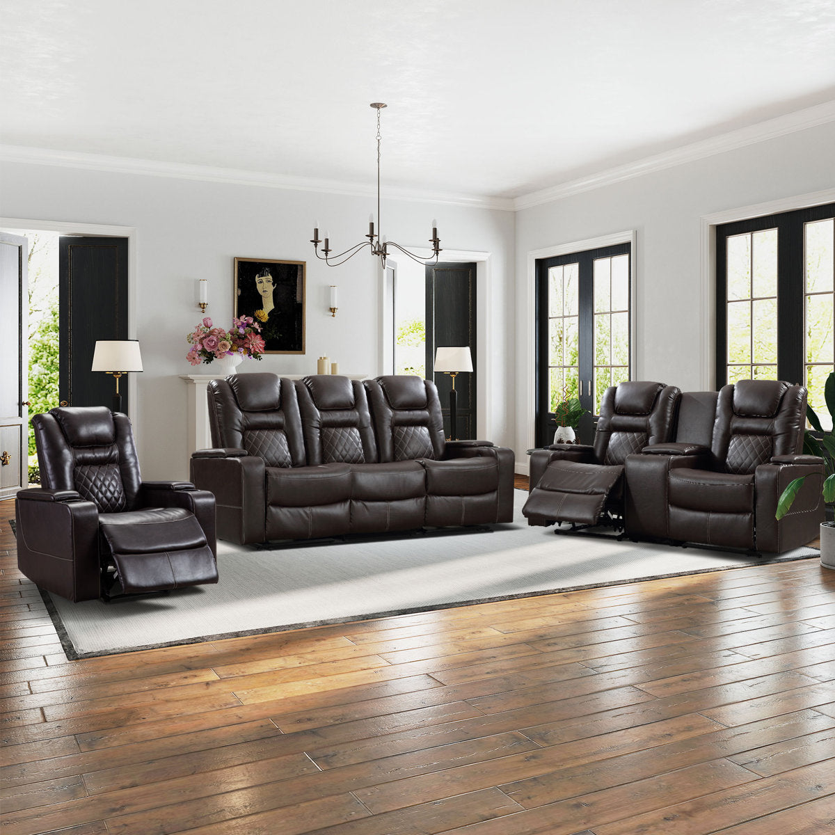 Drennen 3-Piece Luxe Home Theater Reclining Living Room Set With USB Ports & Cup Holders