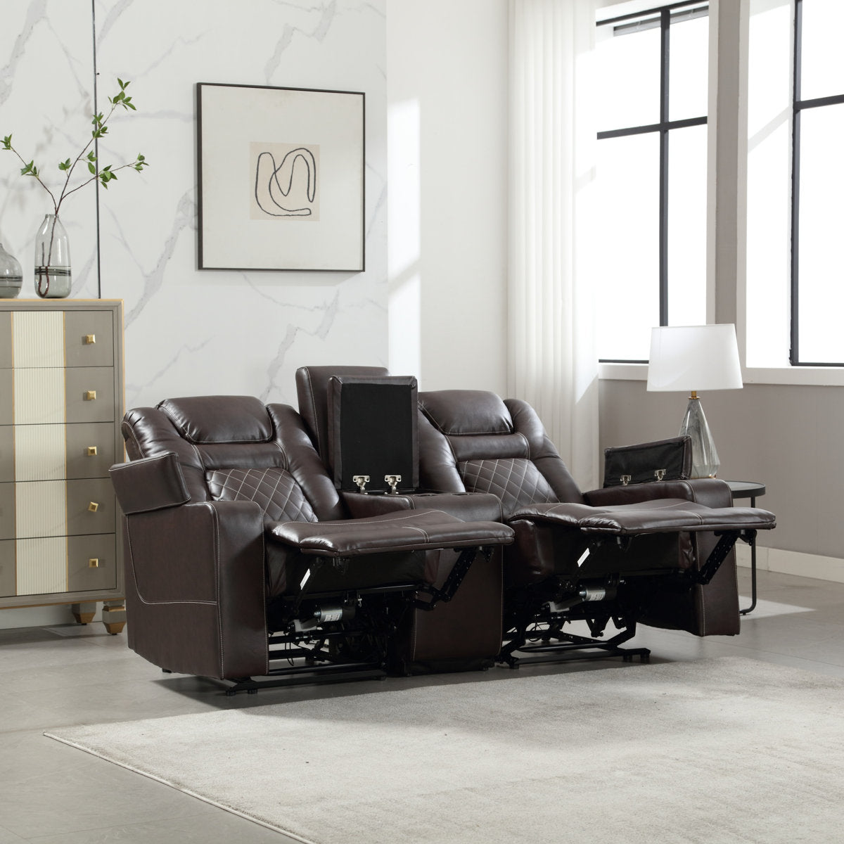 Drennen 3-Piece Luxe Home Theater Reclining Living Room Set With USB Ports & Cup Holders