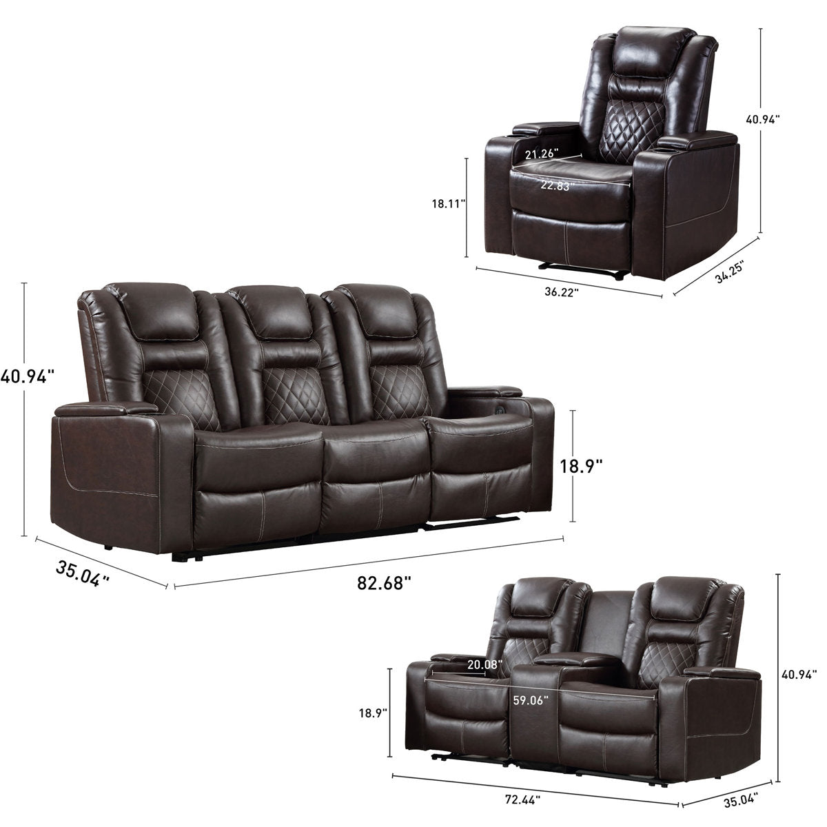 Drennen 3-Piece Luxe Home Theater Reclining Living Room Set With USB Ports & Cup Holders