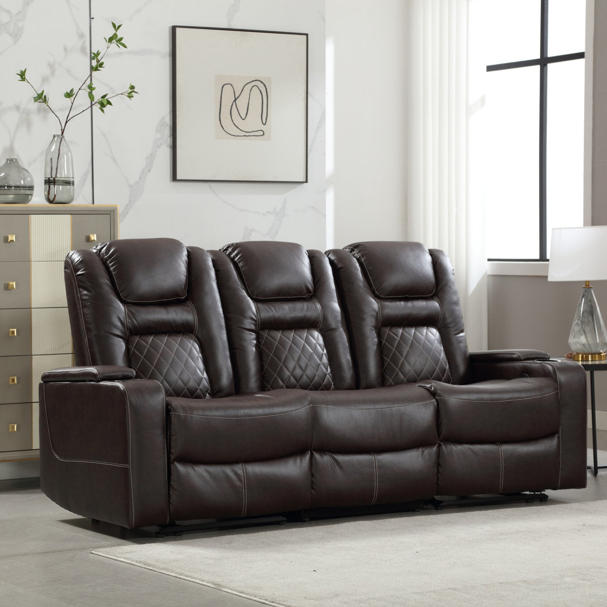 Drennen 3-Piece Luxe Home Theater Reclining Living Room Set With USB Ports & Cup Holders