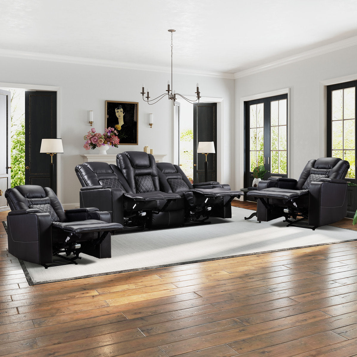 Drennen 3-Piece Power Recliner Home Theater Living Room Set With USB Charging & Storage & Cupholders